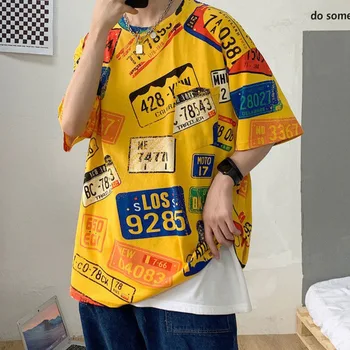 150KG Pierde T-shirt de Vară HK Stil Casual Baieti Mari Maneci Scurte Student Cuplu Japonez Graffiti Jumătate Maneca Topuri Harajuku
