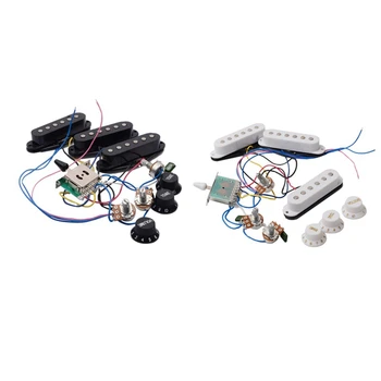 2 buc Chitara Electrica Preluare Cabluri Precablat 5-Way Switch Sss Pickup Pentru St Chitara Electrica Black & White