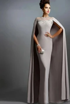 2023 Lux Satin Șirag De Mărgele Rochie De Seara Sirenă Elegant Dubai, Arabia Arabe Femei Rochie De Petrecere De Moda Pelerină Lungă Mâneci Rochie De Bal