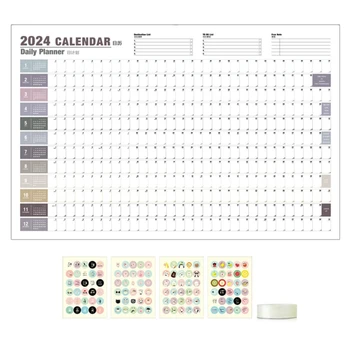 2024 Anual Lunar Calendar de Perete, Wirebound Calendar pentru Școlarizarea la Domiciliu Planul