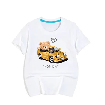 2024 Copii T-shirt pentru Copii de Desene animate Drăguț Poartă și Mașini de Imprimare T Tricoul Pentru Fată Băiat O-Gat Maneci Scurte Topuri Tricouri Copii Haine