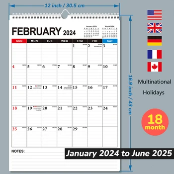 2024 Engleză Calendar Multinaționale Calendar De Vacanță Plan De Zi Cu Zi Pentru A Face Lista De Memo Papetărie, Rechizite De Birou