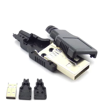 500pcs/lot en-Gros de 3 În 1 de Tip Masculin 2.0 USB Soclu Conector cu 4 Pini Negru Cu Capac de Plastic Lipit Tip DIY Conector