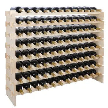 96 Sticle Suport Rack De Vin Care Pot Fi Stivuite De Stocare De 8 Niveluri Din Lemn Masiv Rafturi De Afișare