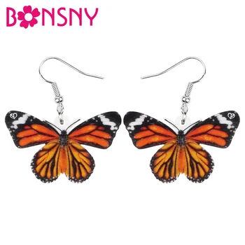 Bonsny Acrilic Portocaliu Fluture Monarh Cercei De Imprimare Insecte Animale Legăna Picătură De Bijuterii Pentru Femei, Copii, Fete, Moda Cadou