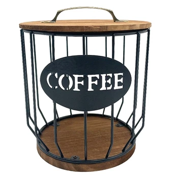 Cafea Titular Cu Lemn Capac,Capacitate Mare De Cafea Container De Depozitare Coș De Cafea Rotunde Titularul Caz Pentru A Contracara Reutilizabile Negru