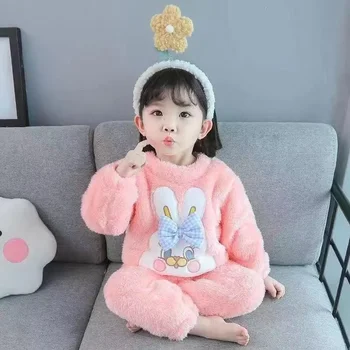 Casa de copii Costum Set de Fete de Toamna/Iarna coreean Îngroșat Ediție Copilul Coral Fleece Două Bucata Set de Pijamale