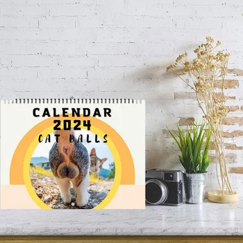 Cat Bile Calendar 25X19cm Amuzant Pisica Fundul Calendarul de 12 Luni Cat Bile Calendar 2024