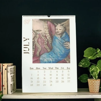 Cat Calendar De Perete 2024,2024 Amuzant Renașterii Pisica La Calendar, Agățat De Perete Calendar, 12 Luni Cat Calendare Cu Urâtă Ușor De Utilizat