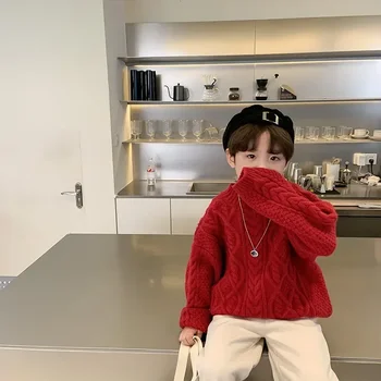Copii De Iarnă Pulover Stil Coreean Copilul Crewneck Top Jacquard Pulover De Culoare Solidă Nou La Modă Cald Simple Copii Pulover