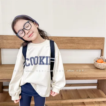 Copii T Shirt 2023 Primavara Toamna anului Nou Stil coreean cu Mâneci Lungi Băieți și Fete Scrisoarea Imprimate Casual Simplu Tricou Hanorac