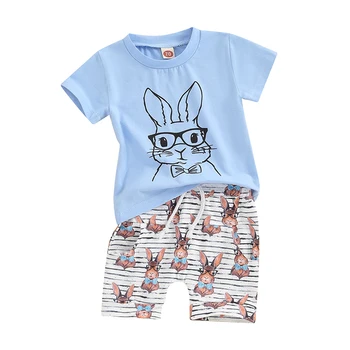 Copilul baietel de Paști Costum Iepuras Drăguț cu Maneci Scurte T-Shirt de Sus și pantaloni Scurți Elastice Set Baieti Haine de Vară