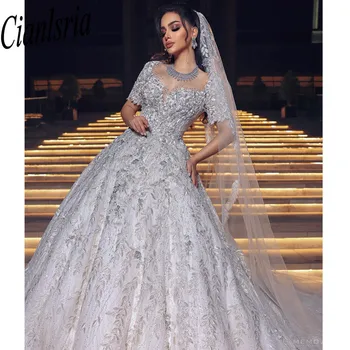 Dubai de Lux Rochie de Mireasa Plus Dimensiune Mâneci Scurte vestido de novia Appliqued de Mireasa Rochii de Mireasa vestidos de novia