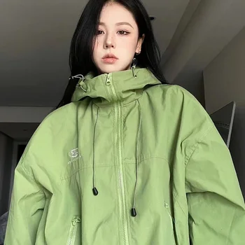 Epocă Sacou Trend Produse Harajuku Verde Jachete Femei Y2k Streetwear Paltoane Supradimensionate De Toamnă În Aer Liber Supradimensionate