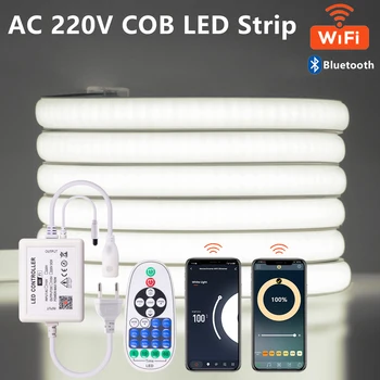 Estompat COB LED Strip Lumini 220V Luminozitate Ridicată 288Leds/m Wifi Bluetooth Control Impermeabil Bandă Flexibilă Led Lumina Pentru Camera