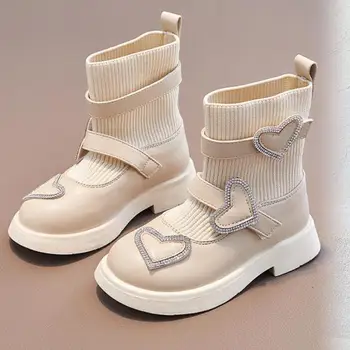 Fetelor Cizme Scurte de Toamna Iarna Noi pentru Copii Șosete Cizme Negre Piele Cizme de Moda Non-Alunecare Talpă Moale Pantofi H957