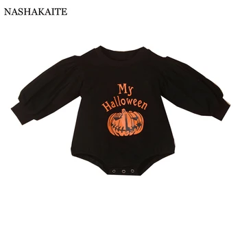 Haine pentru copii de Halloween Haine de Toamna Echipajul Gât Tricoul Negru Copil mic Salopetă de dovleac imprimare copii haine copii Fete Costume
