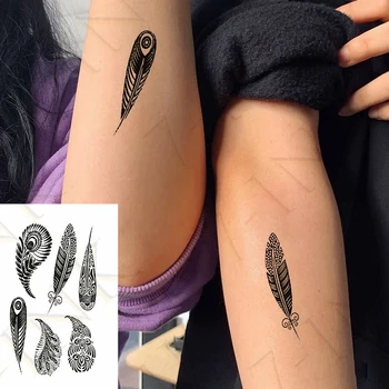 Impermeabil Tatuaj Temporar Autocolant Indian Pene De Păun Schiță De Artă Henna Transfer De Apă Flash Tatuaj Fals Tatuaj Pentru Barbati Femei