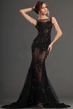 moda rochii de bal conservatie tul negru de dantela aplicatii Formale rochii de vestido de festa nou fierbinte sexy Rochie lunga de Seara 2015