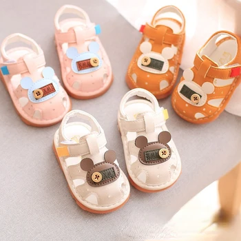 Nou-născut de Vară Baotou Shoe Talpă Moale Băiat Pantofi de Mers pe jos Fata de Sandale Non-Alunecare PU Piele Pantofi pentru Copii ursuletul de Pantofi Sandalia