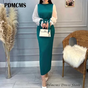 PDMCMS Vintage din Organza cu Mâneci Lungi Rochii de Bal pentru Femei de Seara Rochie de Petrecere Sirena Verde Pliuri Personalizate Formale Rochii de Ocazie