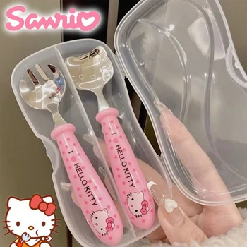 Sanrio Hello Kitty Copii De Desene Animate Set Tacamuri Copii Ustensilă De Oțel Inoxidabil Copilul Veselă Tacâmuri Copil Hrănire Lingura Furculita