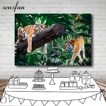 Sensfun Tigru Sălbatic Pădurea Verde Fundaluri Pentru Fotografie Copii Safari Junglă Petrecerea De Ziua Fundaluri Personalizate Cu Imagini