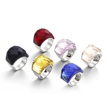Simple și Personalizate din Oțel Titan Vid Galvanizare Aur Culoare Inel cu Diferite Culori de Cristal de Sticlă Cuplu Inel