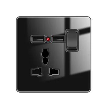 Sticlă neagră UE universal USB priză de perete cu indicator de lumina si comutator multi-power socket13A Britanic soclu cu interfata USB