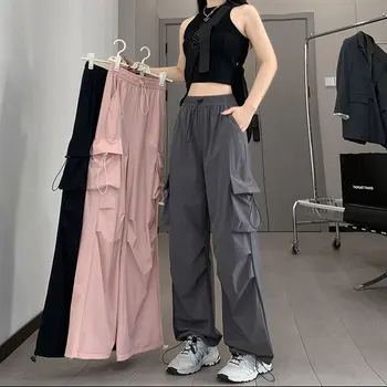 Streetwear Hip Hop Pantaloni De Moda Pentru Femei Buzunare Supradimensionate Pantaloni Largi De Vara Bf-Coreean De Înaltă Talie Pantaloni Largi Picior Nou