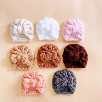Toamna și iarna cald copil capac pălărie nouă copii din lână de miel funda mare set de cap de copil accesorii nou-născut