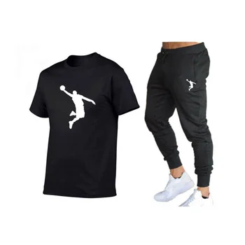 Vara Imprimate T-shirt Și Pantaloni Casual 2-Bucata Brand de Fitness, Jogging Pantaloni de Înaltă Calitate, tricou Hip Hop Moda Barbati Trening