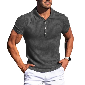 Vara noi plus-size barbati casual tricou sport fitness moda elastice verticale de culoare solidă cu mânecă scurtă tricou POLO